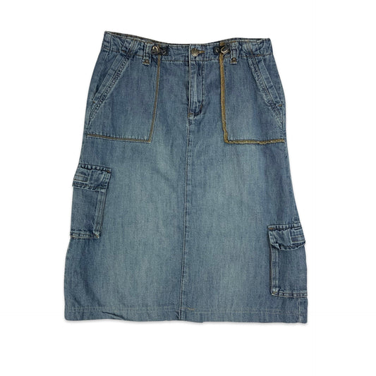 Y2K Denim Cargo Midi Skirt 6 8 10