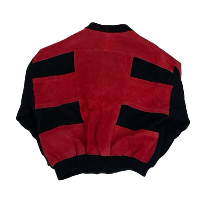 Vintage 80s Red Black Patchwork Suede Cardigan 16 18 L