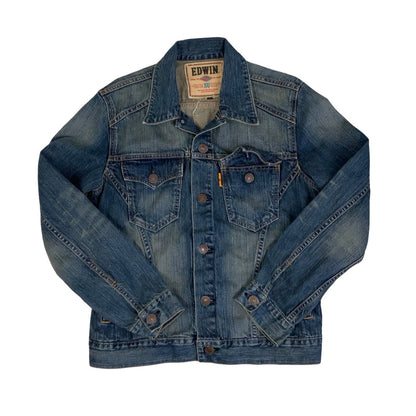 Vintage 90s ‘Edwin’ Blue Distressed Trucker Denim Jacket M