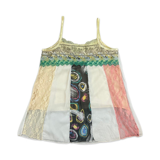 Vintage Y2K White Pink Yellow Teal Cami Top  8 10