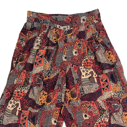 Vintage Red & Black Print Wide Leg Trousers 6 8 10