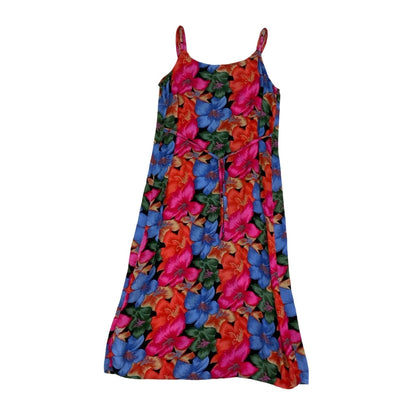 Vintage 90s Y2k Blue Orange Pink Green Floral Sleeveless Maxi Dress 12 14