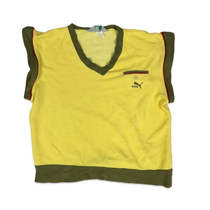 80s Yellow & Khaki Green Puma Jumper 12 14
