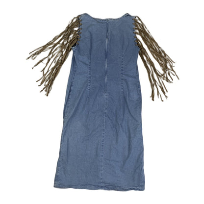 Vintage 90s 00s Y2k Suede Leather Tassel Sleeveless Midi Festival Boho Summer Dress 10 12 S