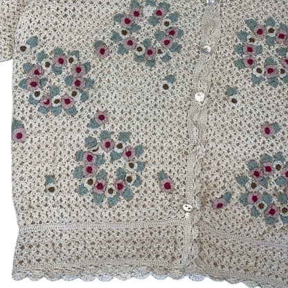 Vintage 90s Y2K ‘Blueberry Farm’ Cream Crochet Floral Top 12 14