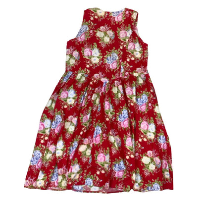 Vintage 80s 90s 'Citilites' Red Floral Aline Pockets Sleeveless Midi Dress 14 16 18