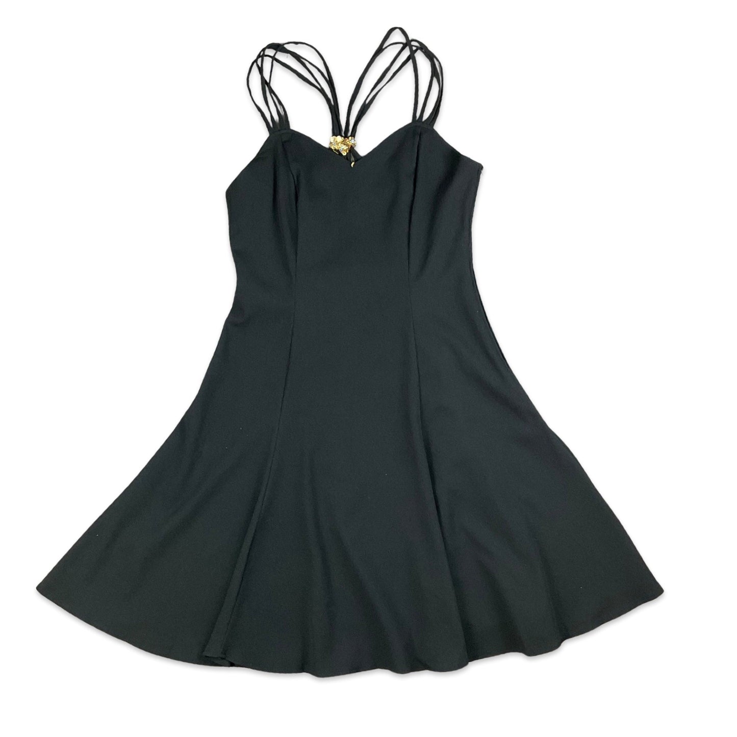 Vintage 90s Black Gold Aline Flared Midi Dress 10 12