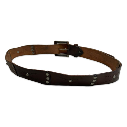 Vintage Brown Leather Belt Silver Studs
