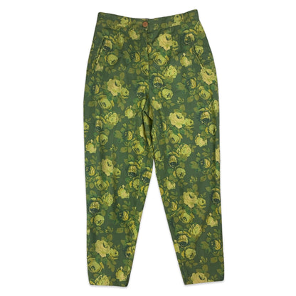 Vintage Green Floral Cigarette Trousers 10 12 14 16