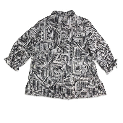 Vintage Grey & White 3/4 Sleeve Sheer Blouse 10 12 14