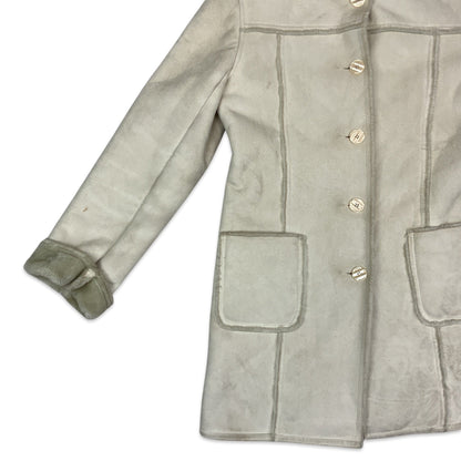 Vintage 90s Cream Hooded Sheepskin Shearling Coat 14 16