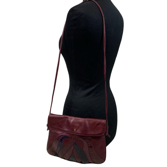 Vintage 90s does 70s Burgundy Black Snakeskin Shoulder Patchwork Purse Shoulder