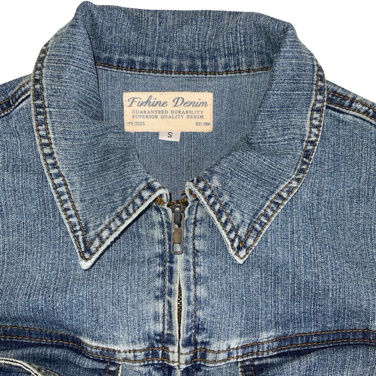 Vintage 2005 ‘Firhine Denim’ Blue Drop Waist Mini Denim Dress 10