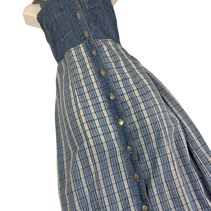 Vintage 90s Y2K ‘Broadway Industries’ Dungaree Tartan Midi Shirt Summer Dress 8