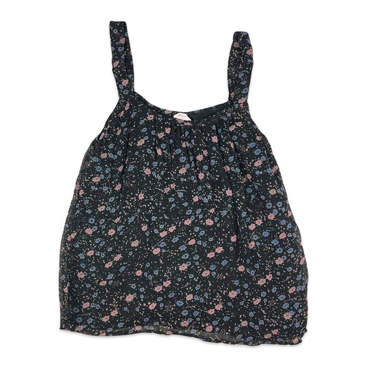 Vintage Black Pink & Blue Floral Vest Top 10 12 14
