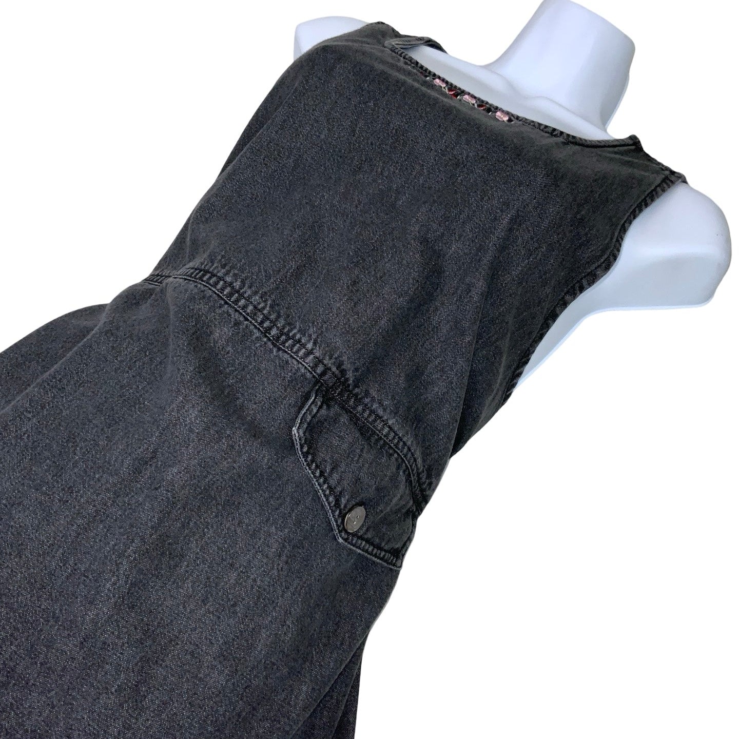 Vintage 90s ‘Erica & Co’ Black Denim Embroidered Maxi Summer Dress 12 14