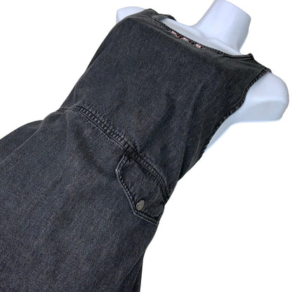 Vintage 90s ‘Erica & Co’ Black Denim Embroidered Maxi Summer Dress 12 14