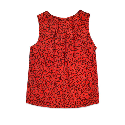 90s Red & Black Button Up Sleeveless Blouse 6 8 10
