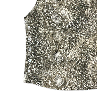 90s Y2K Beige Snake Print Vest Top 12 14 16 18