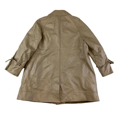 Vintage 60s Tan Dog Ear Collar Swing Leather Coat M L 14 16 18