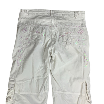 Y2K White Cargo Trousers with Sequin Embellishment 8 10 12