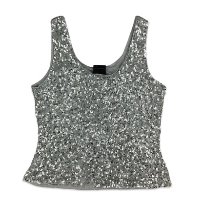 90s Y2K Silver Sequin Vest Top 14 16 18