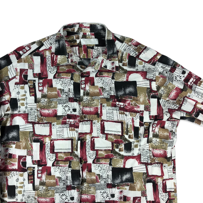 Vintage 80s Crazy Print Red and White Shirt XL