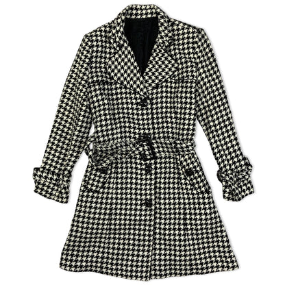 Vintage 90s Black and White Houndstooth check Belted Coat 12