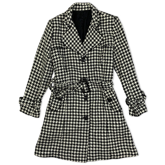 Vintage 90s Black and White Houndstooth check Belted Coat 12