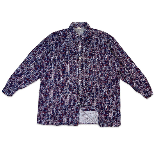 70s White Red & Blue Abstract Tribal Shirt XL