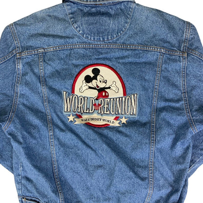 Vintage 90s Walt Disney World Reunion Mickey Embroidered Denim Jacket M L