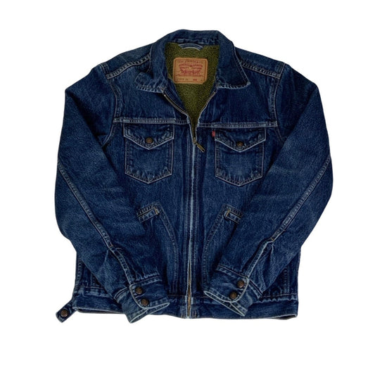 Vintage 00s Y2k Levi Strauss & Co Green Fleece Lined Sherpa Zip-Up Denim Jacket