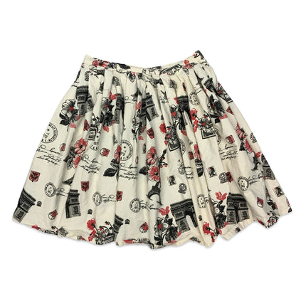 Vintage White Black & Red Pleated Skirt 10