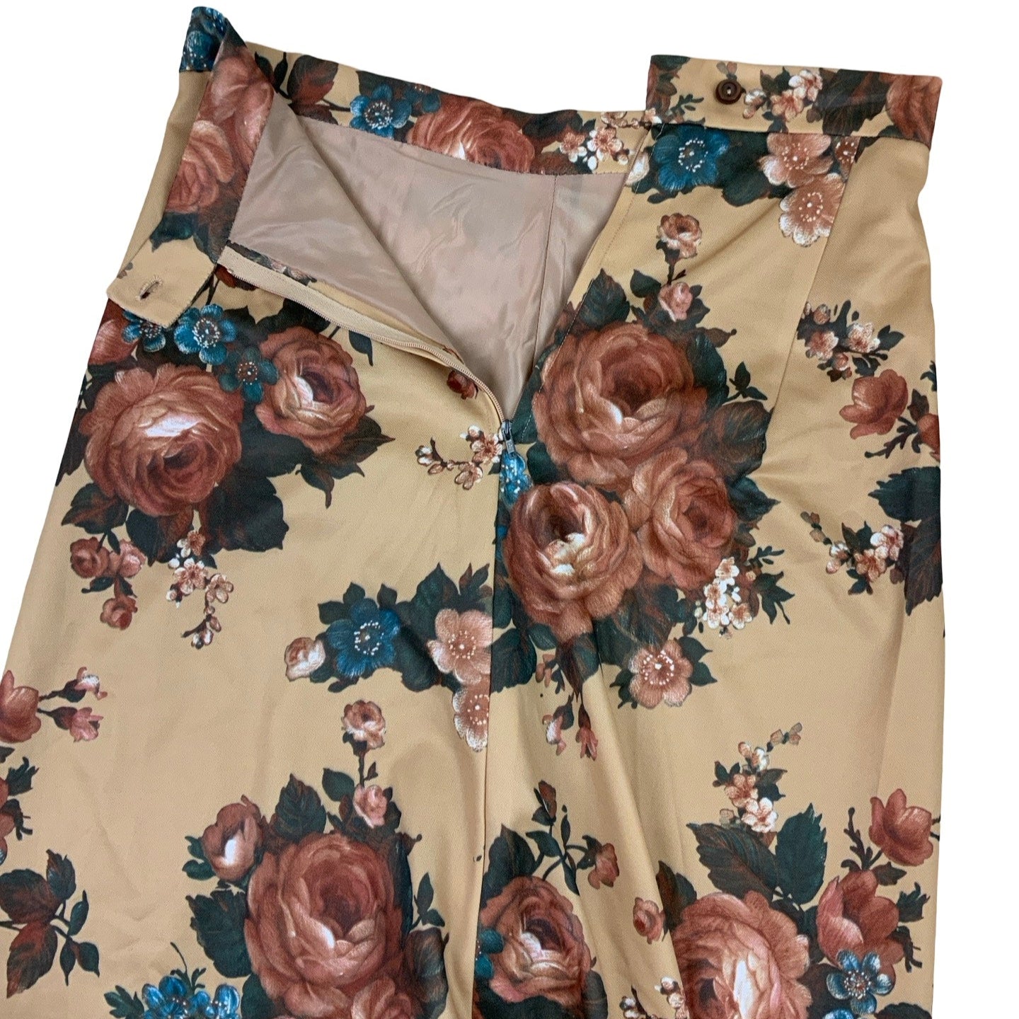 Vintage 60s 70s Beige Floral Maxi Skirt M 10 12