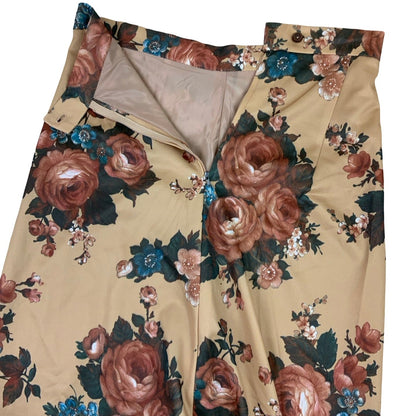 Vintage 60s 70s Beige Floral Maxi Skirt M 10 12