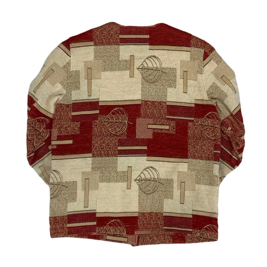 Vintage 80s 90s Red Cream Tapestry Folk Wool Coat Heart Butttons 14 16 18
