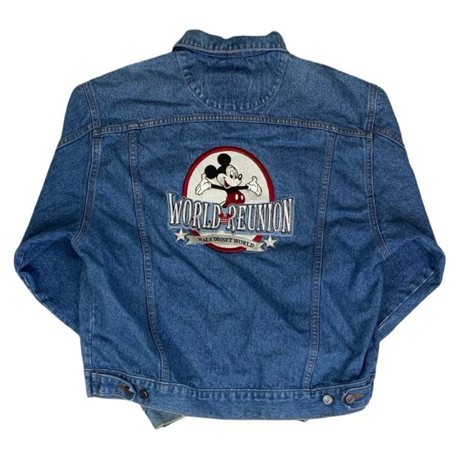 Vintage 90s Walt Disney World Reunion Mickey Embroidered Denim Jacket M L