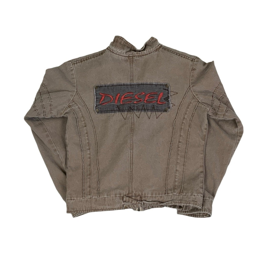 Vintage RARE 90s ‘Diesel’ Brown Grey Embroidered Bomber Denim Jacket UK 6 8 10 S