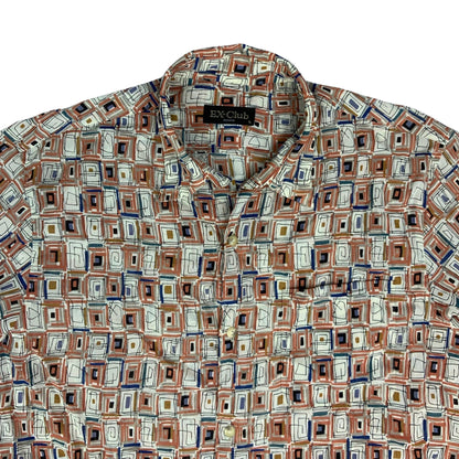 Vintage Orange & White Geometric Print Shirt M
