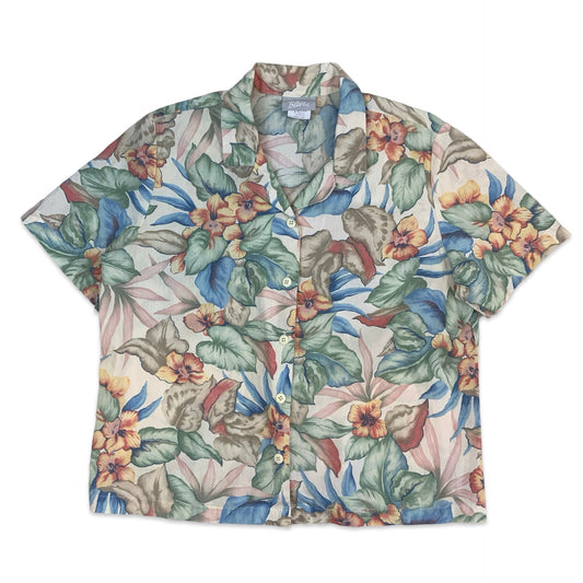 90s Pink Green Blue Floral Hawaiian Shirt 18 20