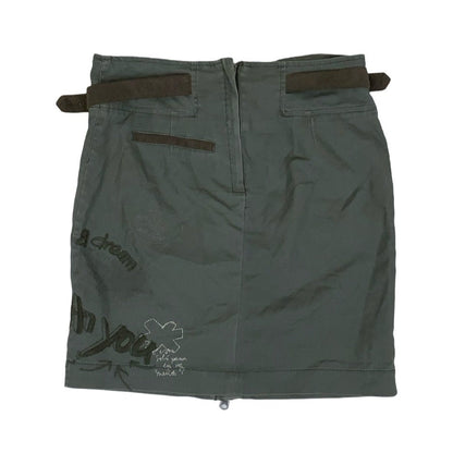 Vintage 90s 'Desigual' Green Embroidered Cargo Combat Mini Skirt 10 12