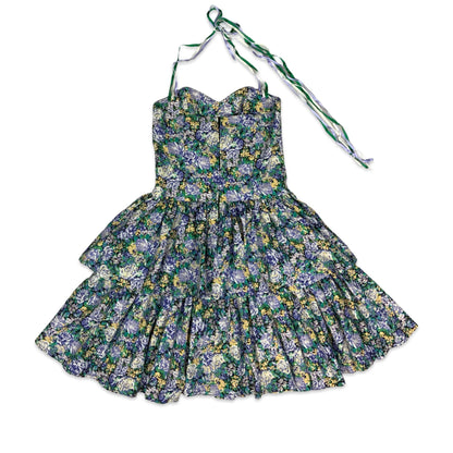 Vintage Floral Laura Ashley Halterneck Pleated Skirt Dress 10