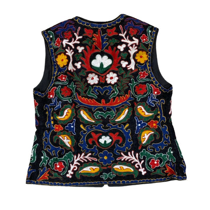 Vintage 80s 90s Red Green White Black Embroidered Tapestry Folk Botanical Waistcoat 10 12