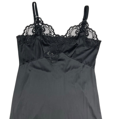 90s Black Midi Slip Dress 6 8 10
