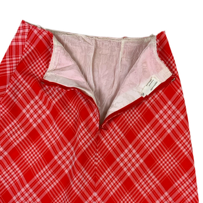 Vintage 90s Red White Cross Hatch Aline Midi Skirt 6 8 10