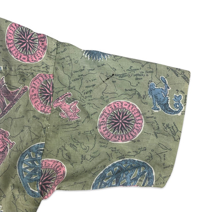 80s Baby Blue & Pink Sea Print Shirt L