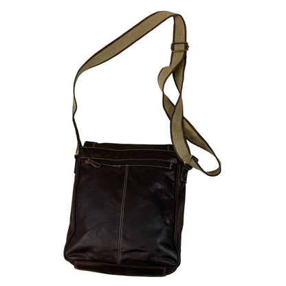 Vintage 90s 00s Y2k Brown Leather Messenger Shoulder Cross Body Bag