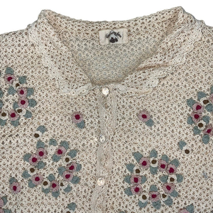 Vintage 90s Y2K ‘Blueberry Farm’ Cream Crochet Floral Top 12 14