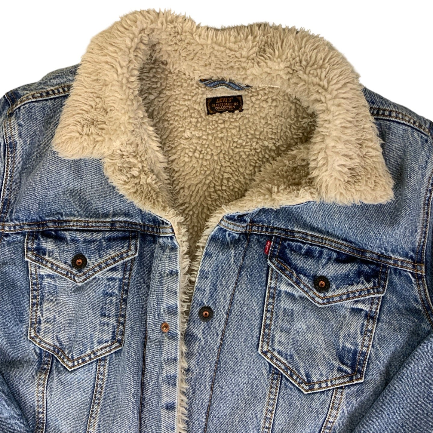 Vintage 90s Levi's Skateboarding Collection Sherpa Denim Jacket XL