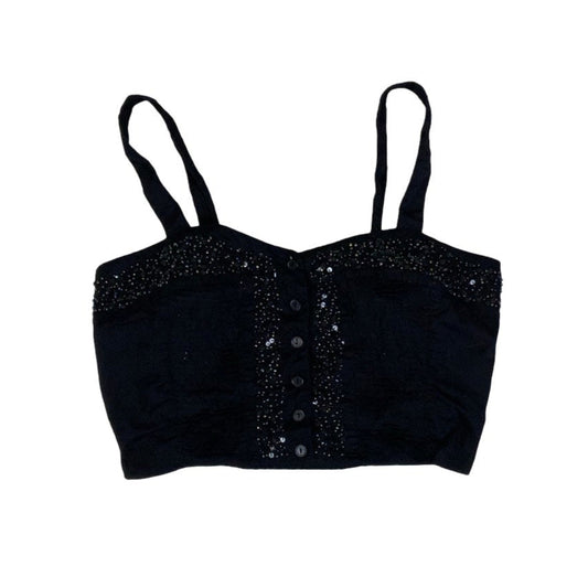 Vintage 90s Y2K ‘Best Connections’ Black Beaded Sequin Crop Tank Top 6 XS